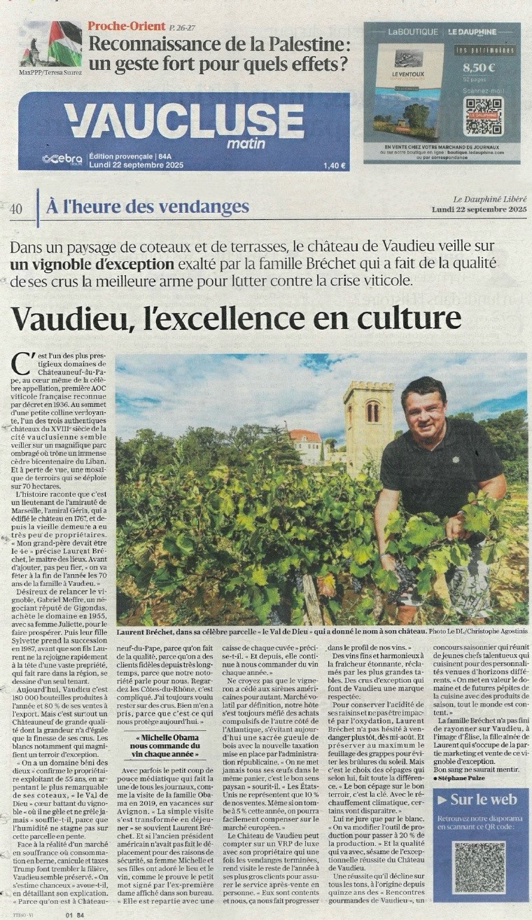 « Vaudieu, l’excellence en culture » : le Domaine à l’honneur dans Le Dauphiné libéré écrit par Stéphane Pulze