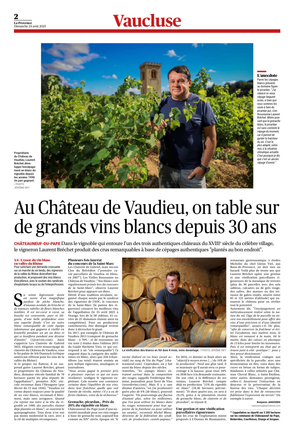 La Provence consacre un article au Château de Vaudieu et à ses grands vins blancs... ecrit par benjamin janssens